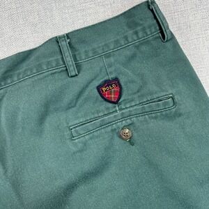 Vintage Polo Ralph Lauren Green Pleated Shorts Men 42 USA Made Crest Patch Chino